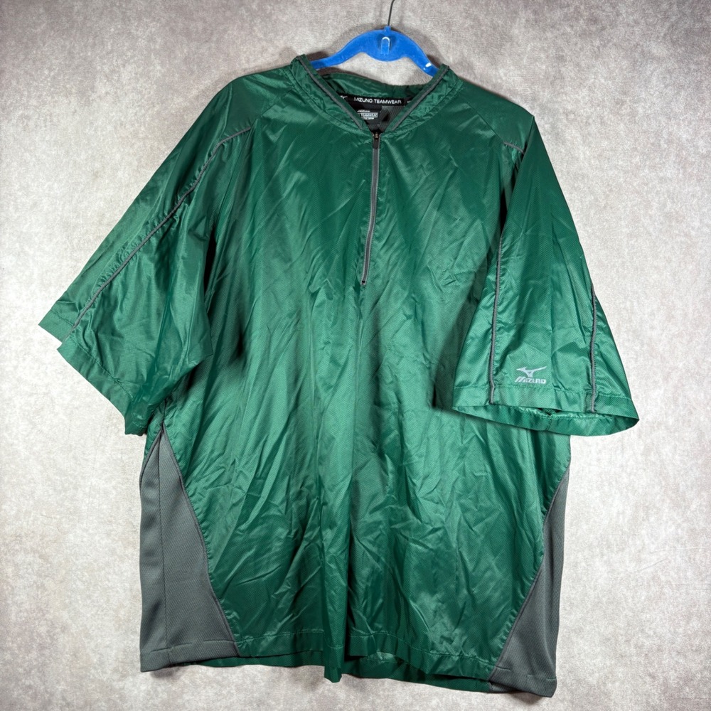 Mizuno Pullover Men Size XXL Green Teamwear Quarter Zip Short Sleeve Windbreaker